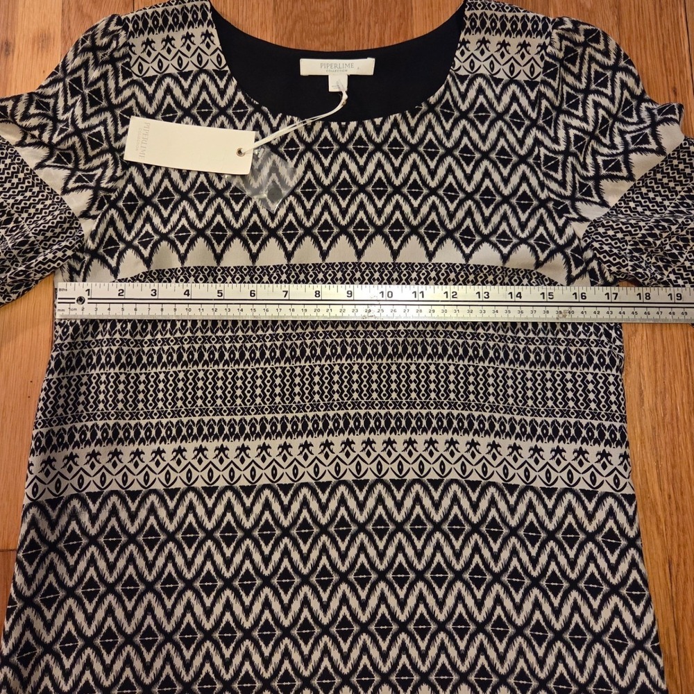 Piperlime Collection SILK Black+White Ikat Geometric Mod Shift Dress NWT Sz S - Picture 8 of 9